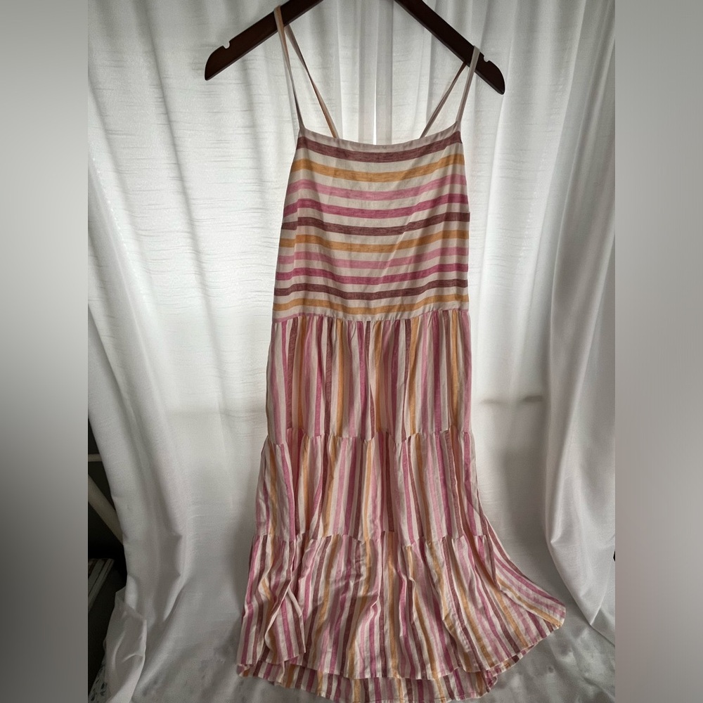 Linen-Blend Tie-Back Tiered Maxi Dress